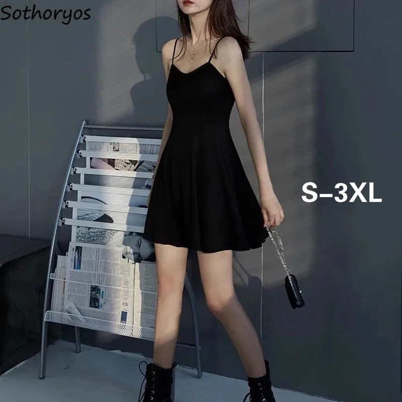 Sleeveless Dress Women Solid Elegant Popular 3XL Sheath Slim Black Dresses Summer Female Sexy Simple Ruffles Harajuku Casual